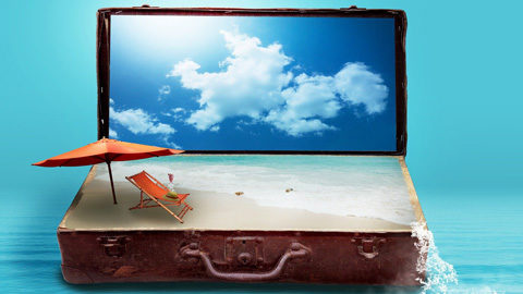 What to Pack for. a tv with clouds on it in a suitcase