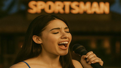 The Sportsman at Melrose. a woman singing into a microphone in what looks to be a bar